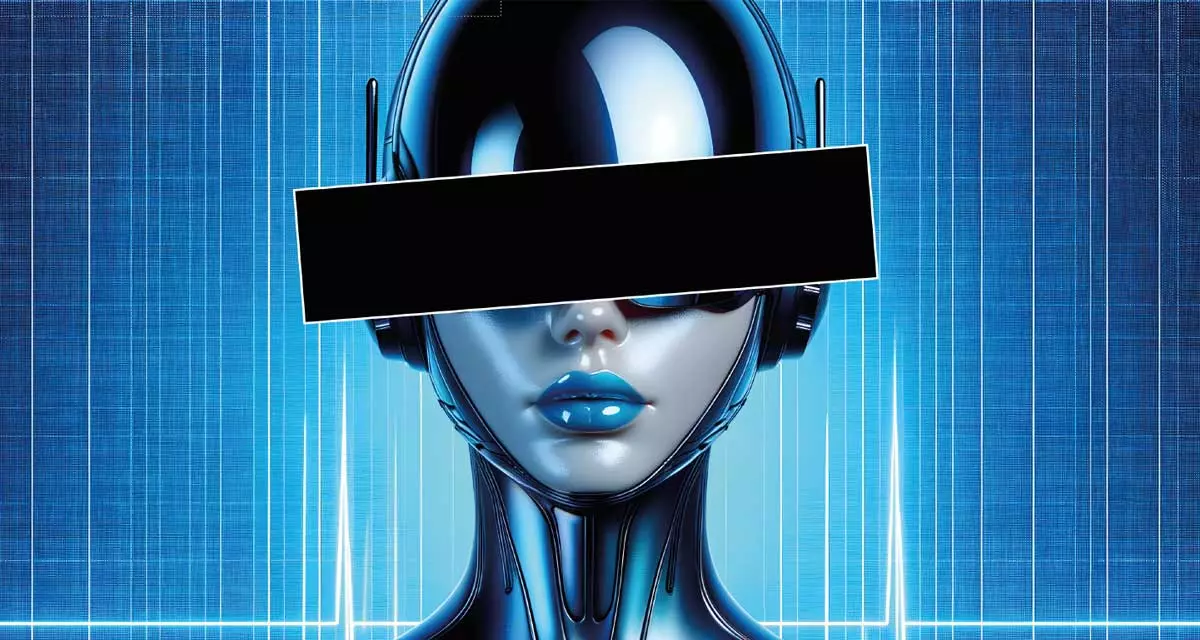 Weiblicher Robotor (Änderung: schwarzem Balken über den Augen). Bild: pixabay.com | Hanna Vel, KI-Generiert. © Scala Ludwigsburg