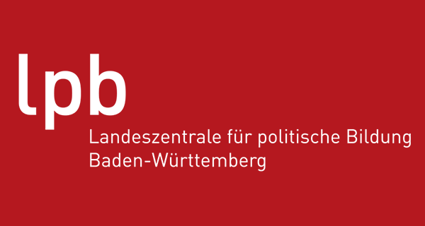 Logo der Landeszentrale für politische Bildung Baden-Württemberg auf rotem Hintergrund